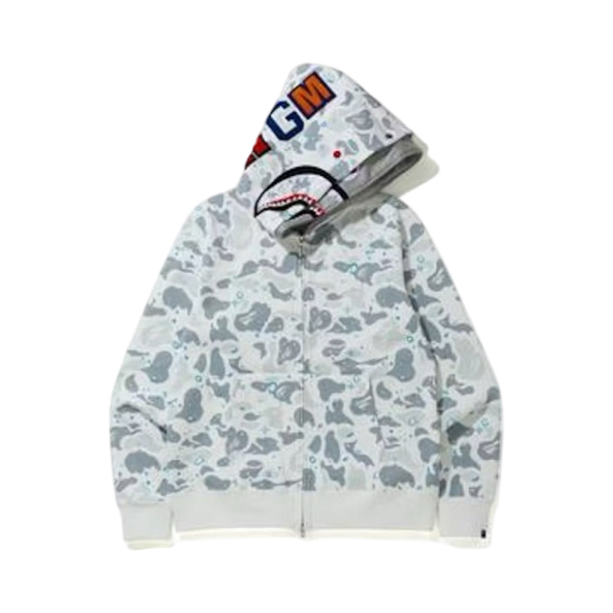 Bape Double Hoodie Shark Camo White