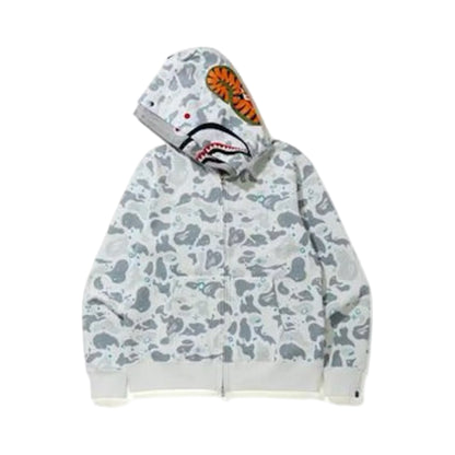 Bape Double Hoodie Shark Camo White